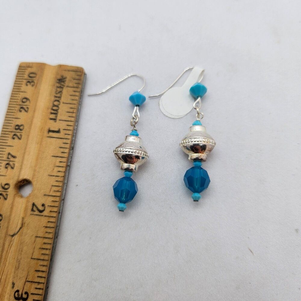 Sterling Silver and Silvertone Dangle Bead Earrings